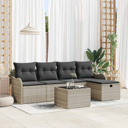 Tuin Sofa Set met kussen 6 pcs Lichtgrijs poly rattan