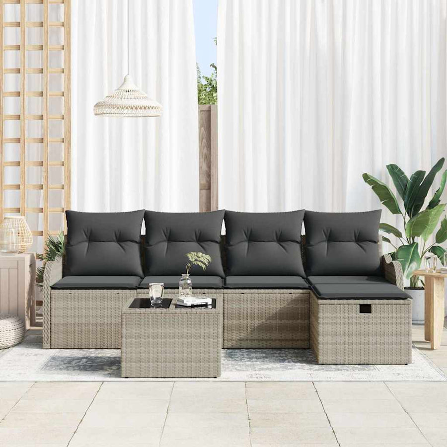Tuin Sofa Set met kussen 6 pcs Lichtgrijs poly rattan