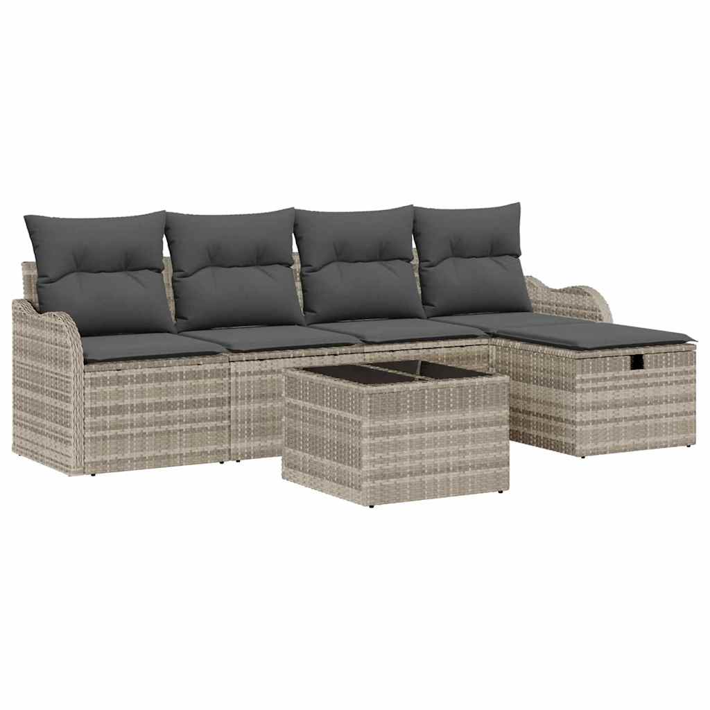 Tuin Sofa Set met kussen 6 pcs Lichtgrijs poly rattan