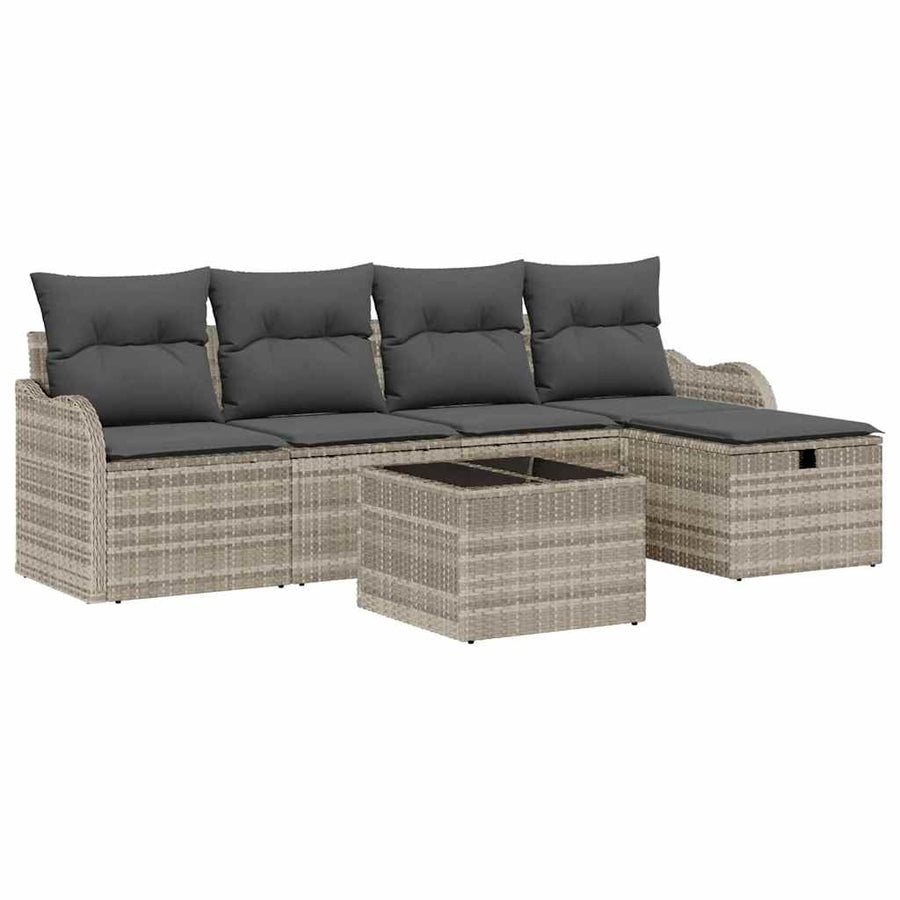 Tuin Sofa Set met kussen 6 pcs Lichtgrijs poly rattan
