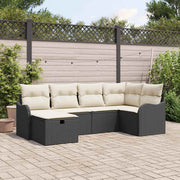 Loungeset poly rotan 6-delig zwart crème