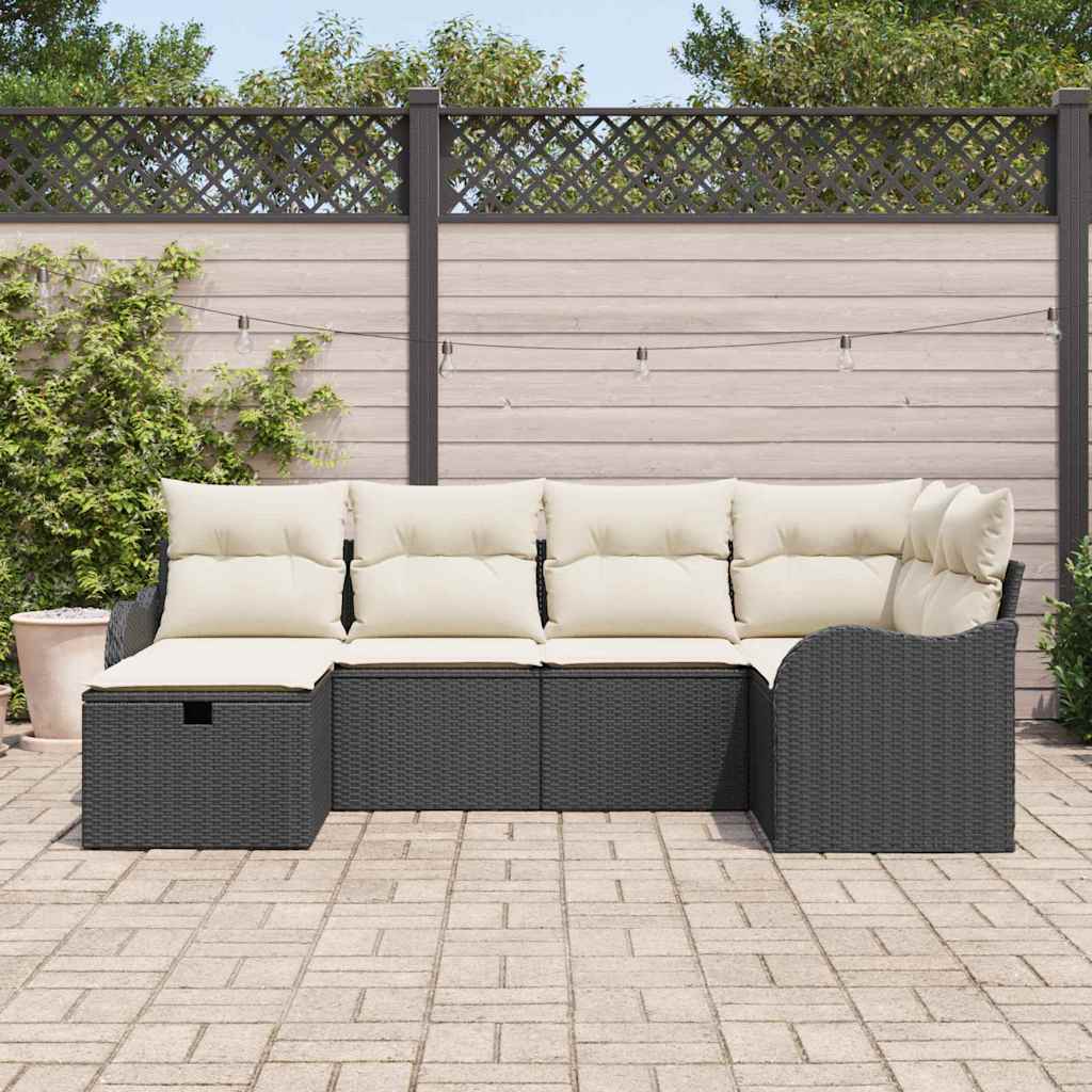 Tuin Sofa Set met kussen 6 pcs Zwart en crème Poly riet