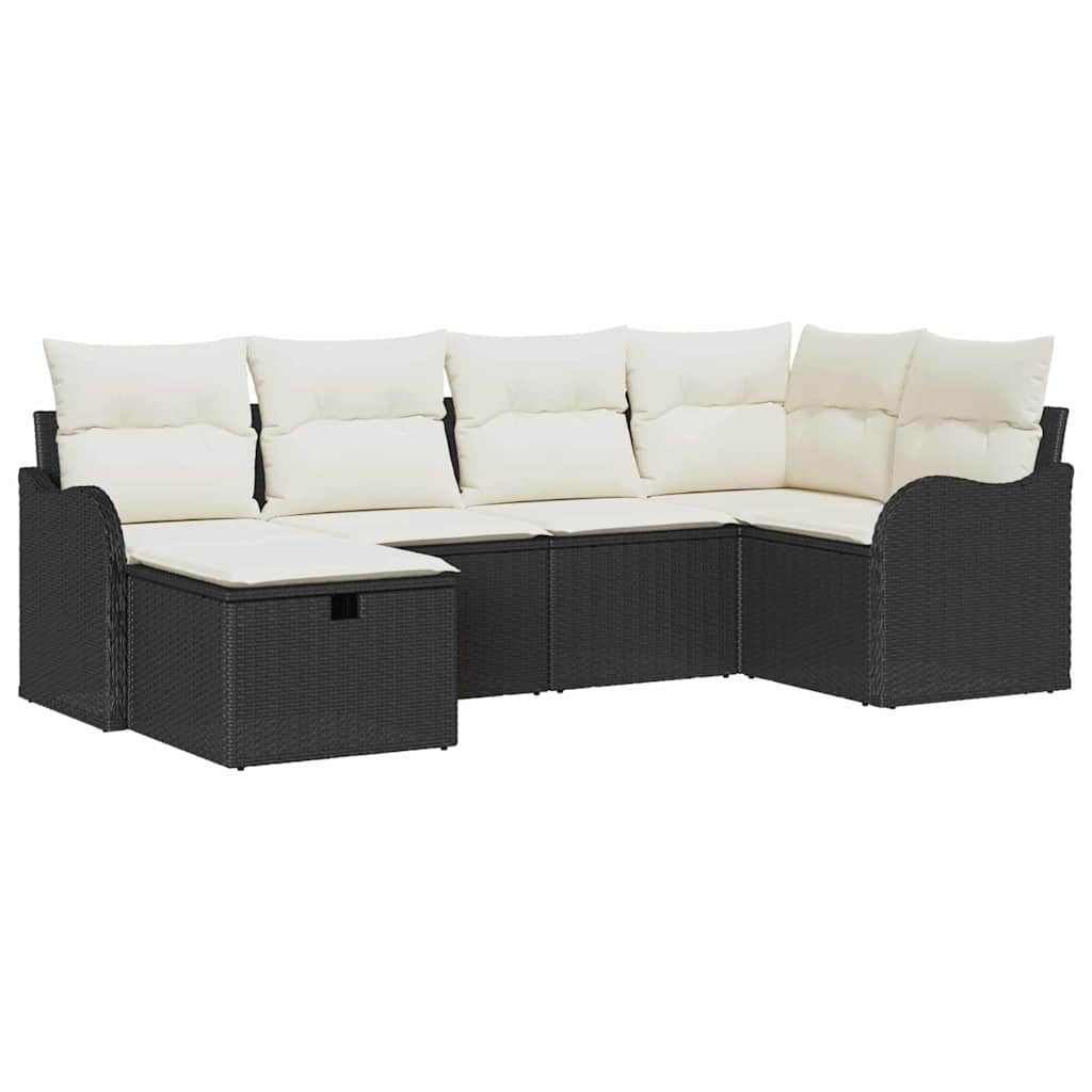 Tuin Sofa Set met kussen 6 pcs Zwart en crème Poly riet