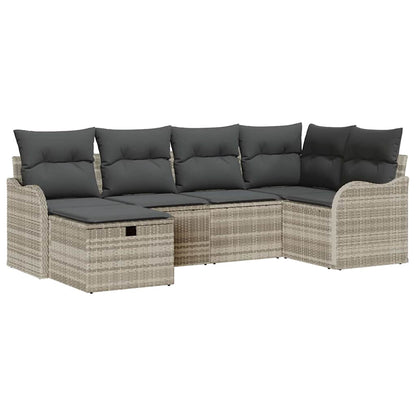 Tuin Sofa Set met kussen met opslag 6 pcs Lichtgrijs Poly riet