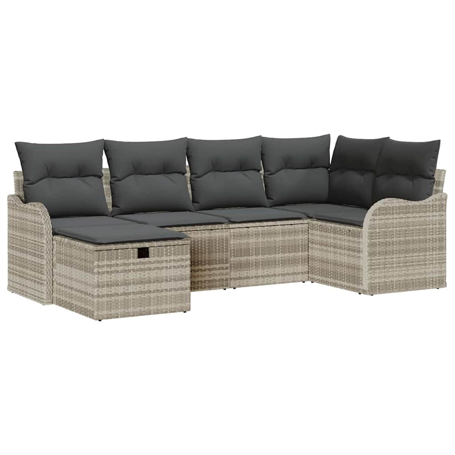 Tuin Sofa Set met kussen met opslag 6 pcs Lichtgrijs Poly riet