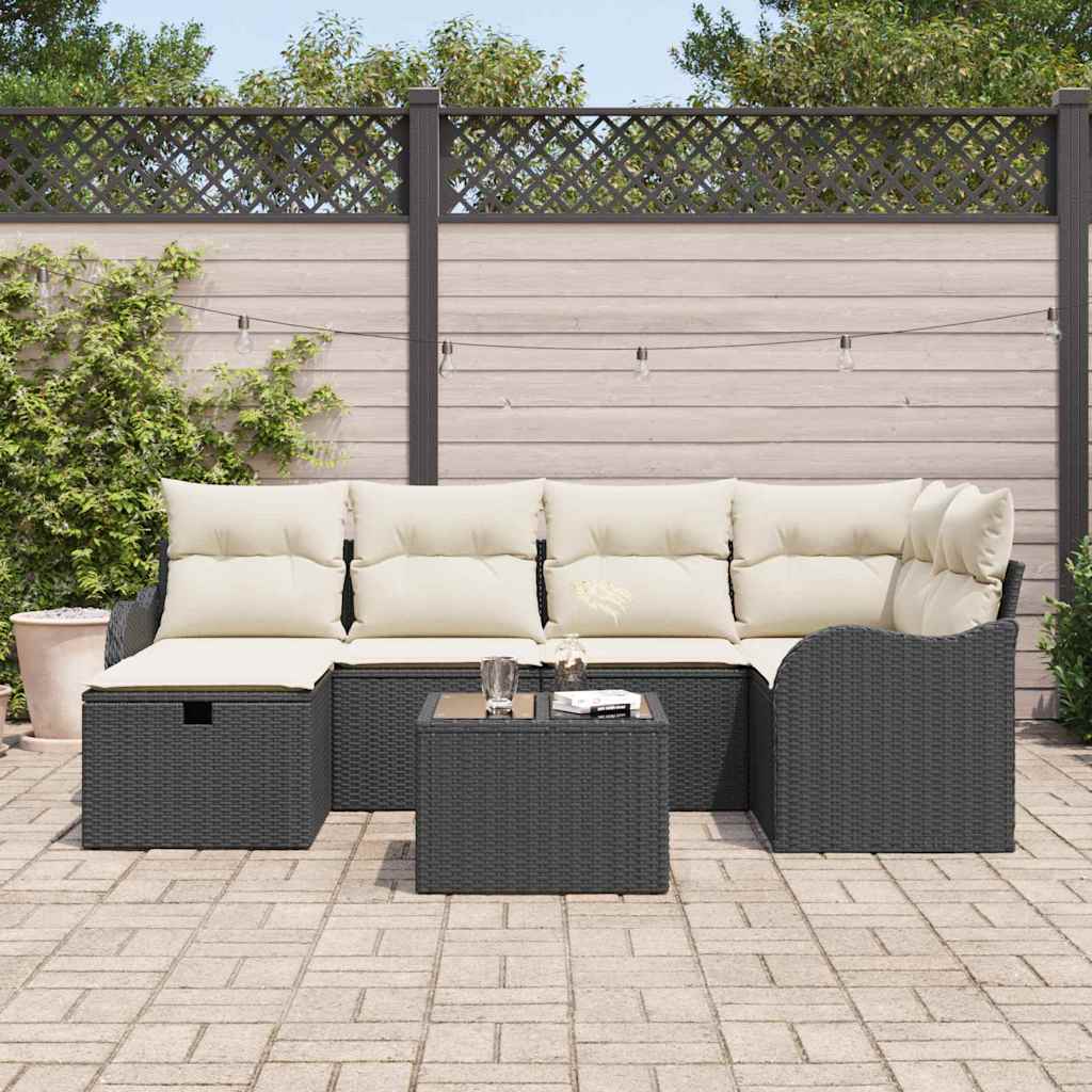 Tuin Sofa Set met kussen 7 pcs Zwart en crème Poly riet