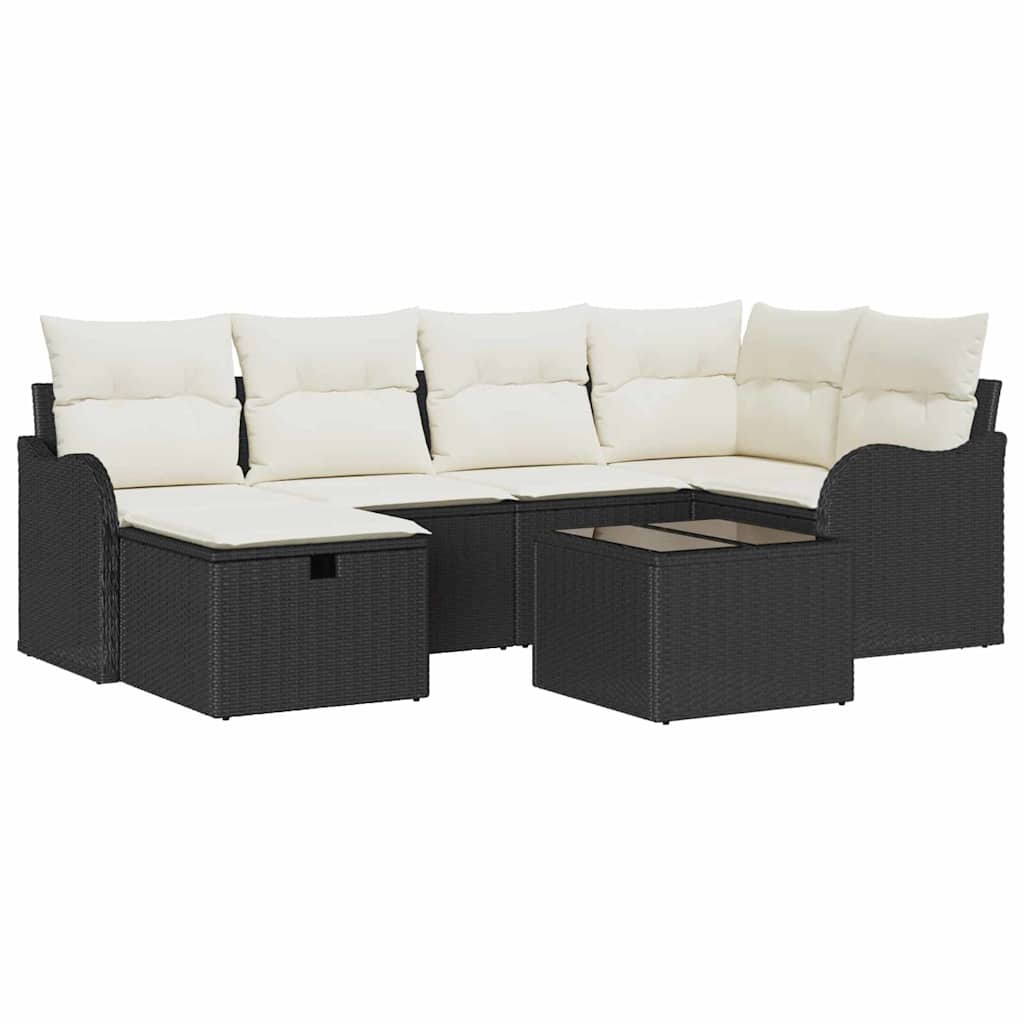 Tuin Sofa Set met kussen 7 pcs Zwart en crème Poly riet