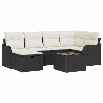 Tuin Sofa Set met kussen 7 pcs Zwart en crème Poly riet
