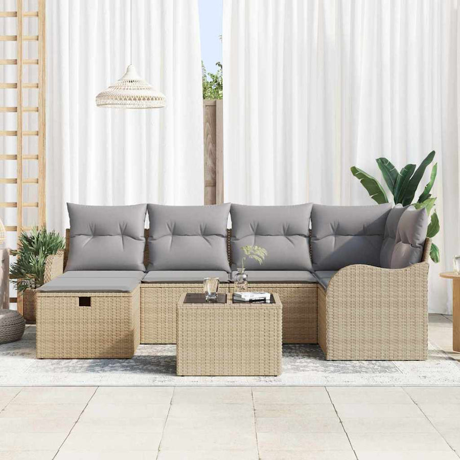 Tuin Sofa Set met kussen 7 pcs beige en lichtgrijs Poly riet