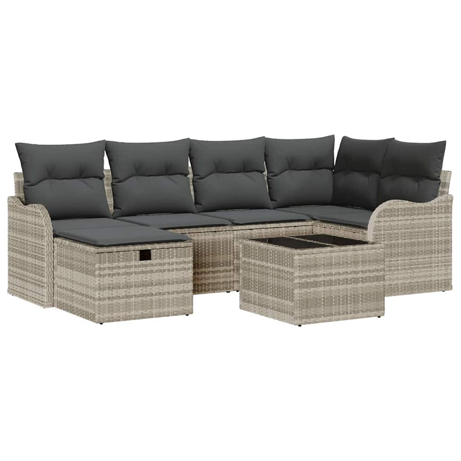 Tuin Sofa Set met kussen met opslag 7 pcs Lichtgrijs Poly riet