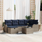 Tuinbankenset 7 st Grijs en Marineblauw poly rattan