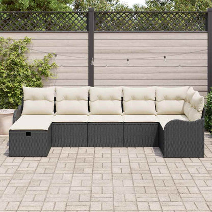 Bankstel met kussen met opslag Zwart en Crème poly rattan