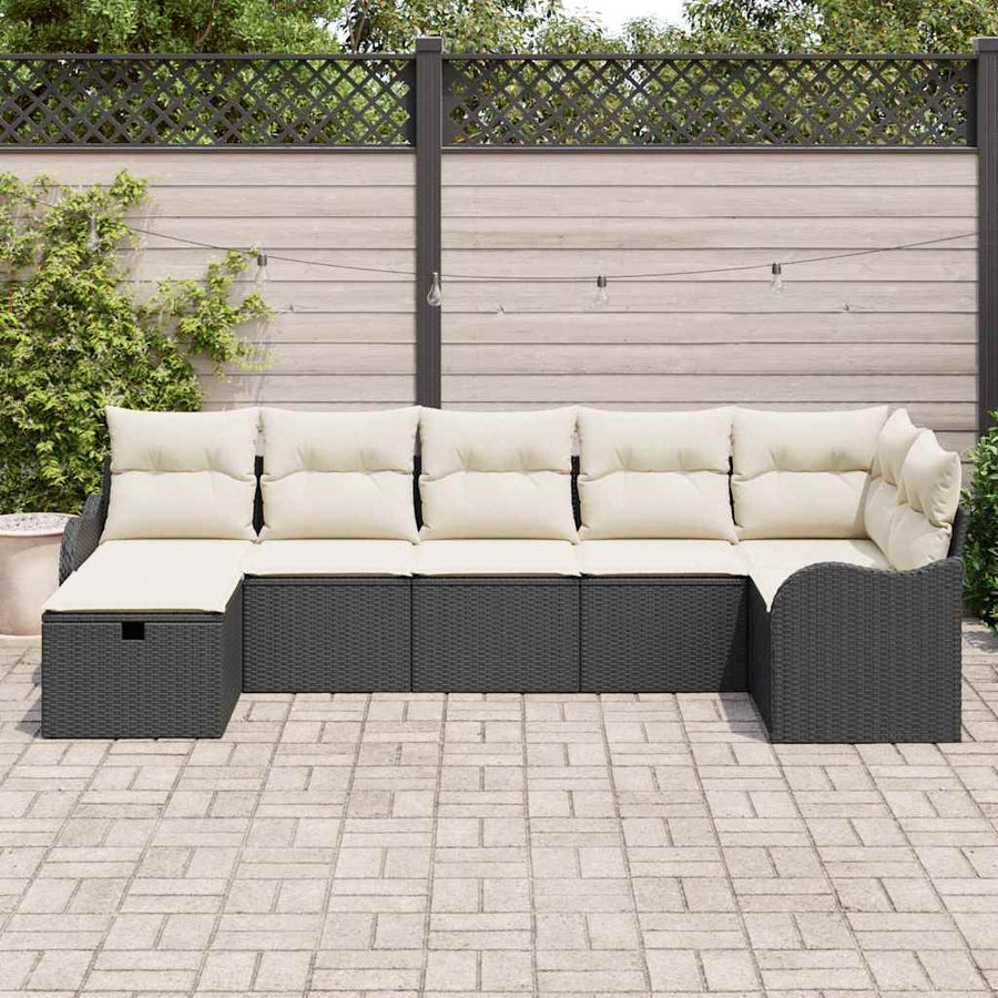 Bankstel met kussen met opslag Zwart en Crème poly rattan