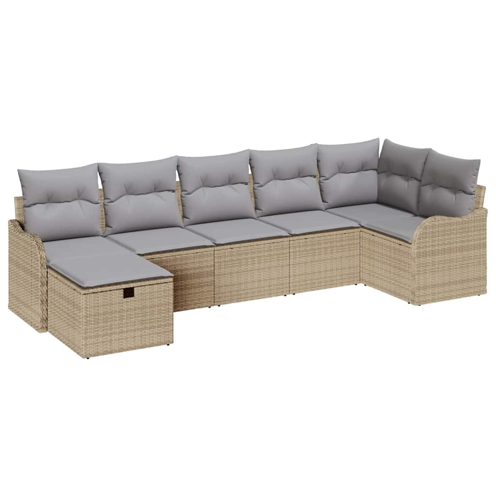 Bankstel met kussen 7 pcs Beige en Licht Grijs poly rattan
