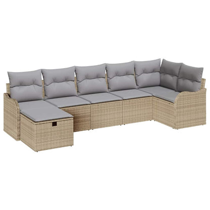 Bankstel met kussen 7 pcs Beige en Licht Grijs poly rattan