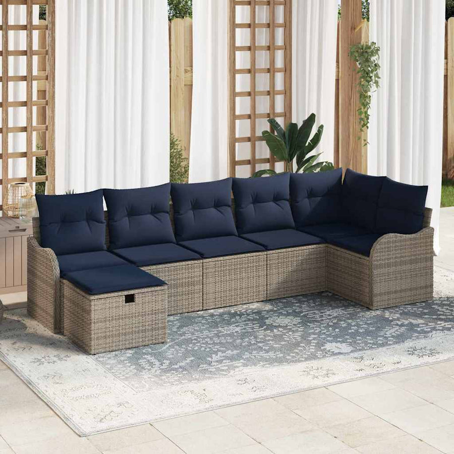 Bankstel met kussen met opslag Grijs en Marineblauw poly rattan