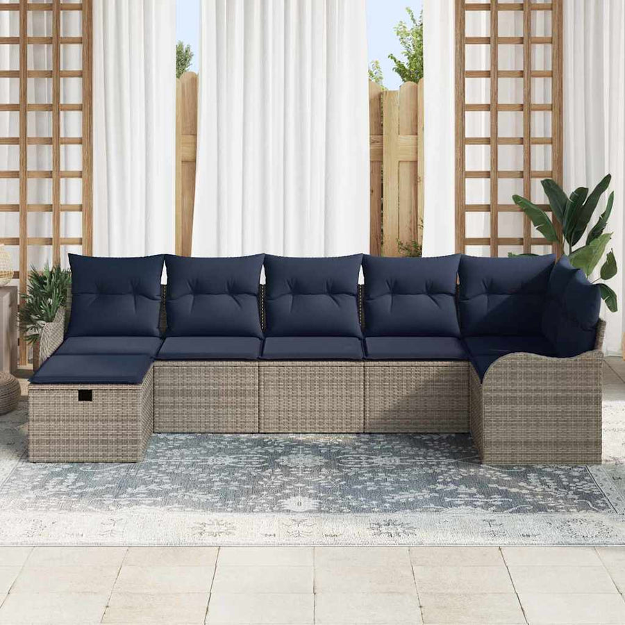 Bankstel met kussen met opslag Grijs en Marineblauw poly rattan