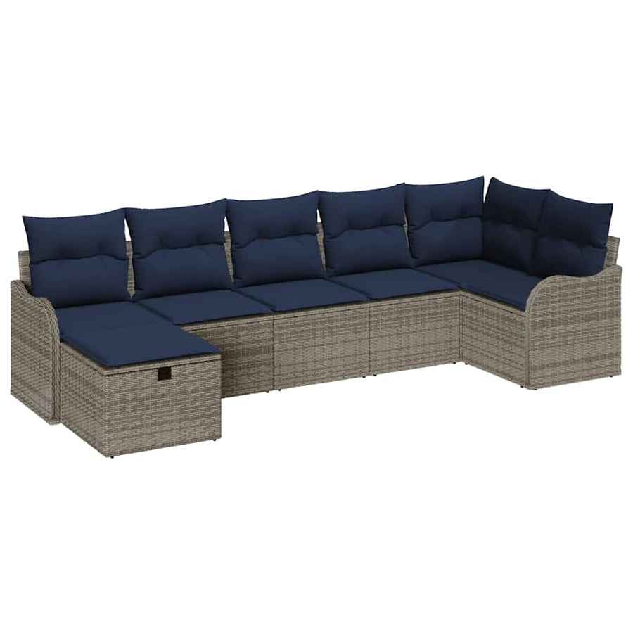 Bankstel met kussen met opslag Grijs en Marineblauw poly rattan