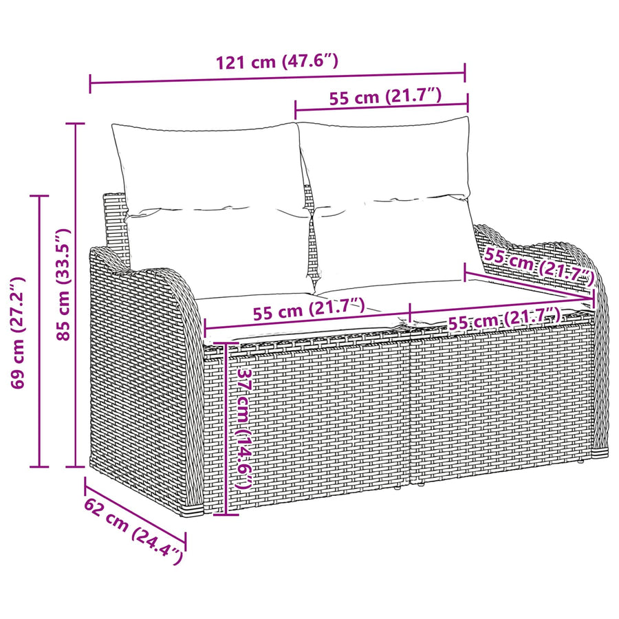 Bankstel met kussen met opslag Grijs en Marineblauw poly rattan