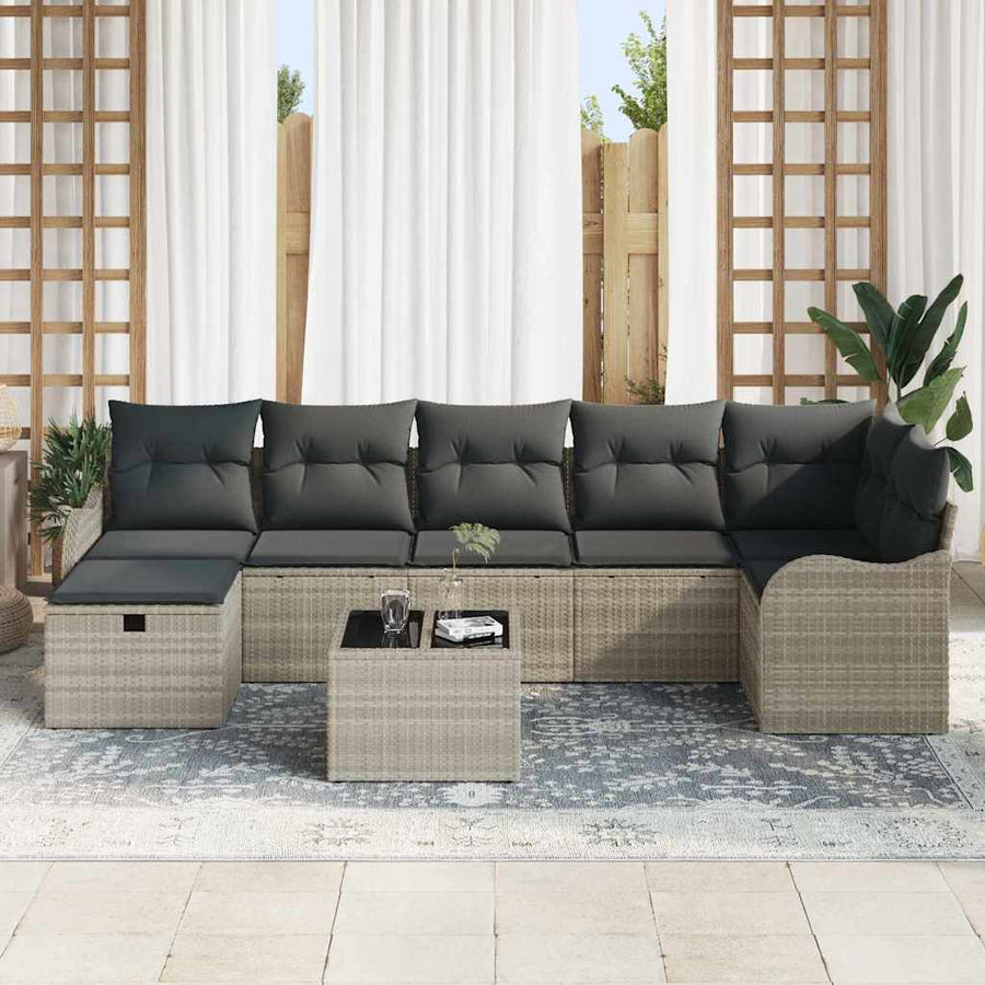 Bankstel met kussen met opslag 8 pcs Lichtgrijs poly rattan