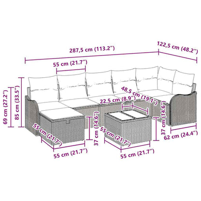 Bankstel met kussen met opslag 8 pcs Lichtgrijs poly rattan