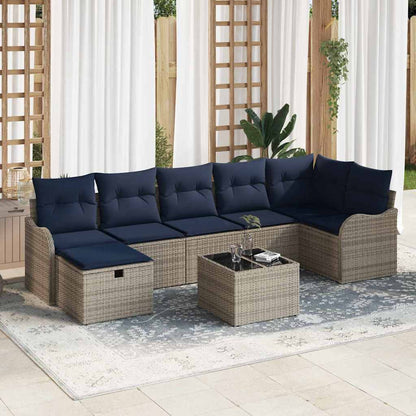 Bankstel met kussen met opslag Grijs en Marineblauw poly rattan