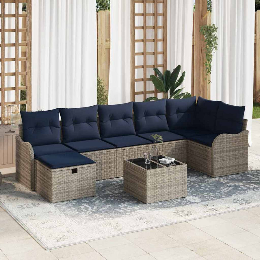 Bankstel met kussen met opslag Grijs en Marineblauw poly rattan