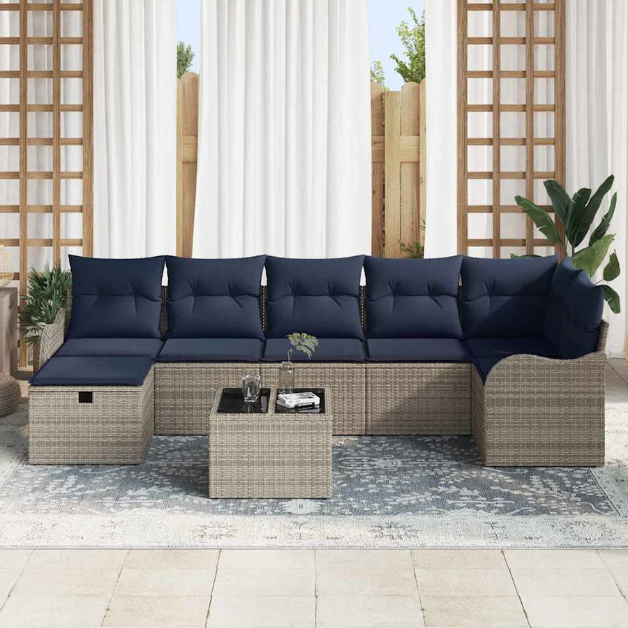 Bankstel met kussen met opslag Grijs en Marineblauw poly rattan