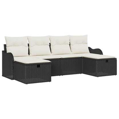 Bankstel met kussen met opslag 6 pcs Zwart en Crème poly rattan
