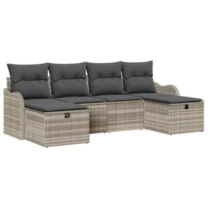 Bankstel met kussen met opslag 6 pcs Lichtgrijs poly rattan