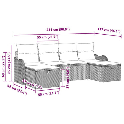 Bankstel met kussen met opslag 6 pcs Lichtgrijs poly rattan