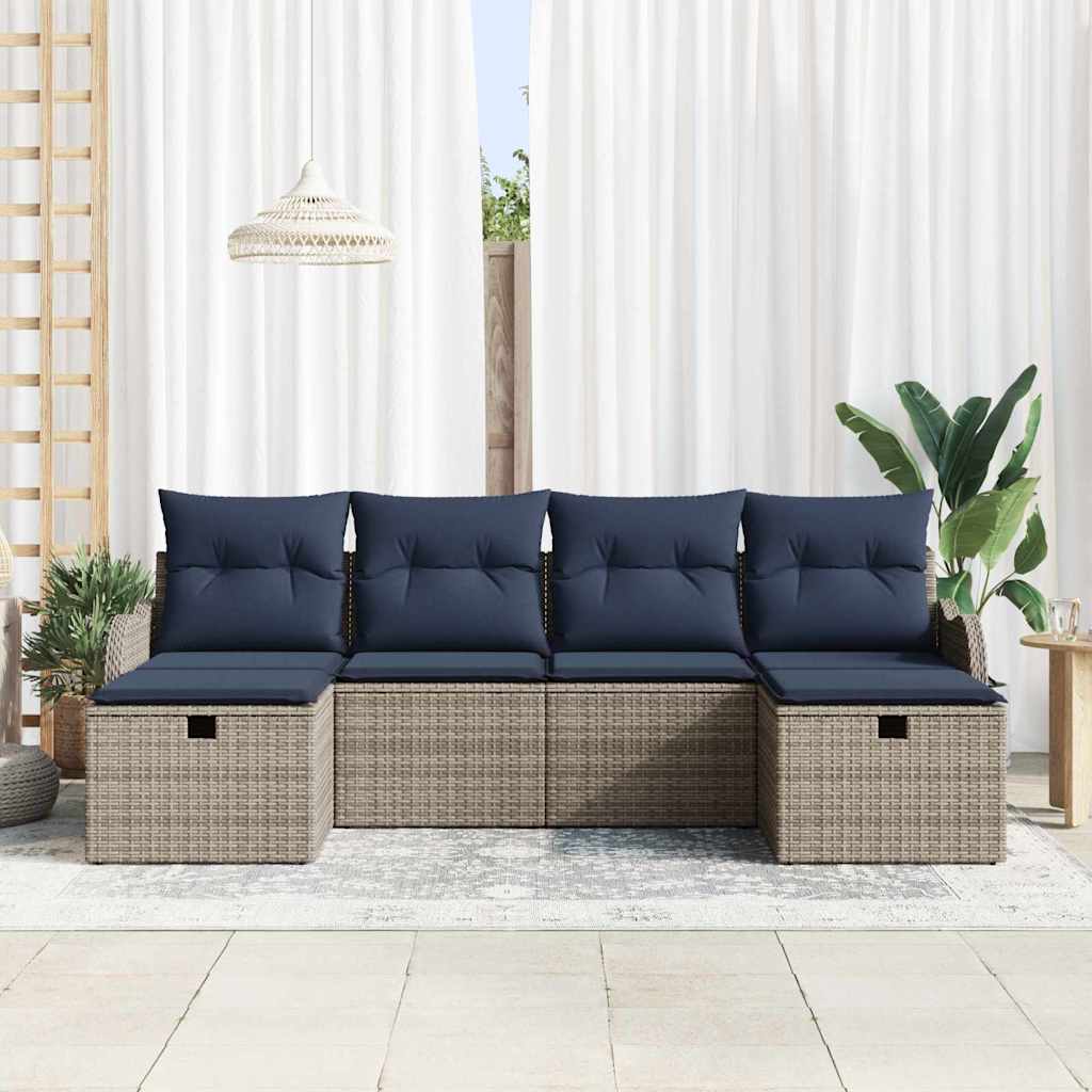Bankstel 6 st 6-Aantal zitplaatsen Grijs en Marineblauw