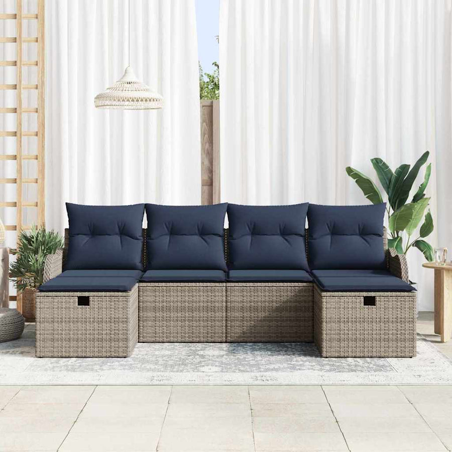 Bankstel 6 st 6-Aantal zitplaatsen Grijs en Marineblauw