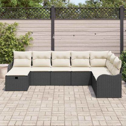 Bankstel met kussen met opslag 8 pcs Zwart en Crème poly rattan