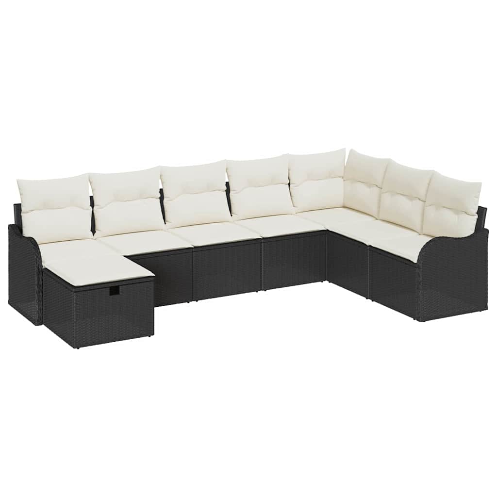 Bankstel met kussen met opslag 8 pcs Zwart en Crème poly rattan