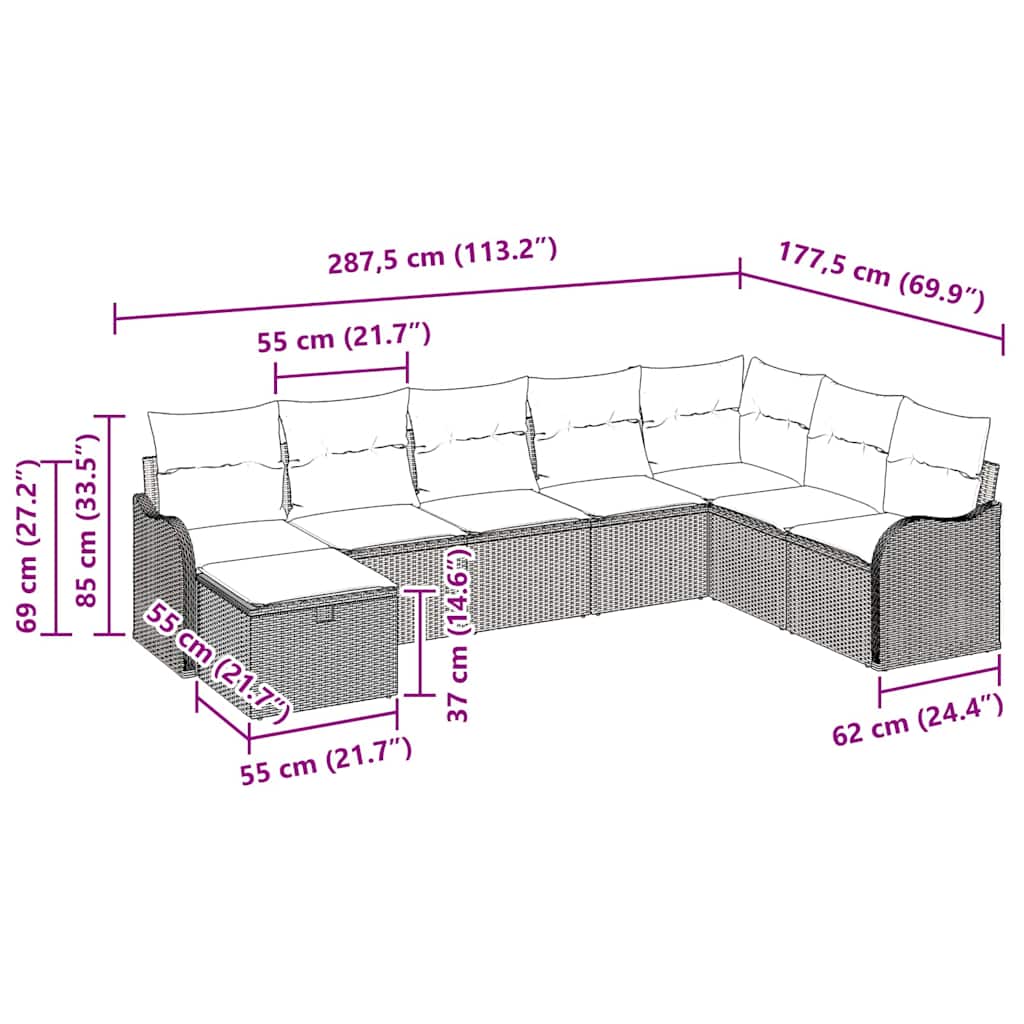 Bankstel met kussen met opslag 8 pcs Zwart en Crème poly rattan