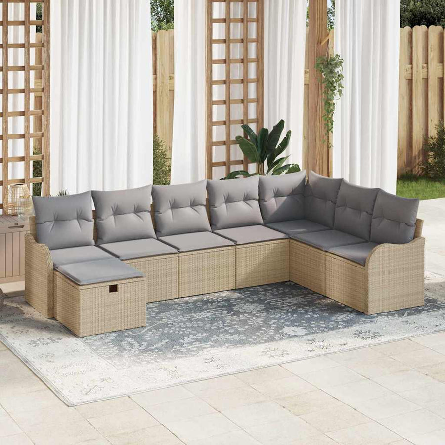 Bankstel met kussen met opslag Beige en Licht Grijs poly rattan