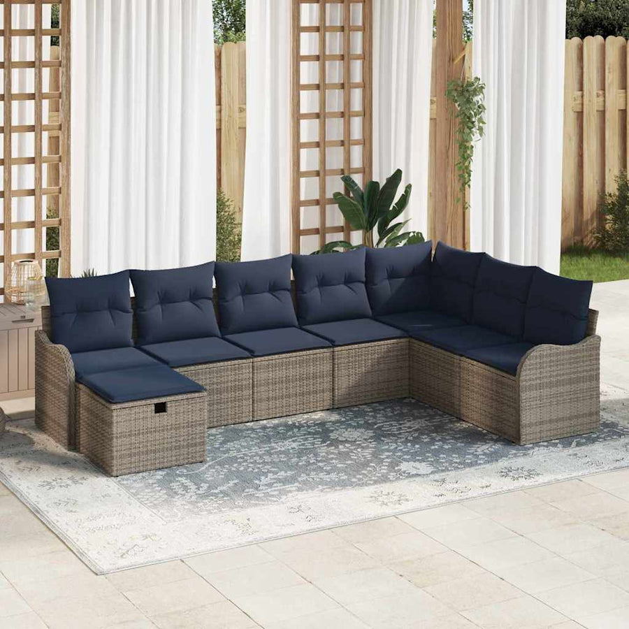 Bankstel met kussen met opslag Grijs en Marineblauw poly rattan