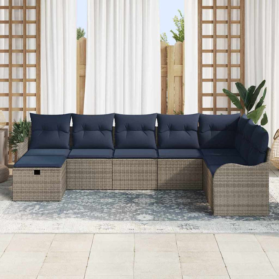 Bankstel met kussen met opslag Grijs en Marineblauw poly rattan