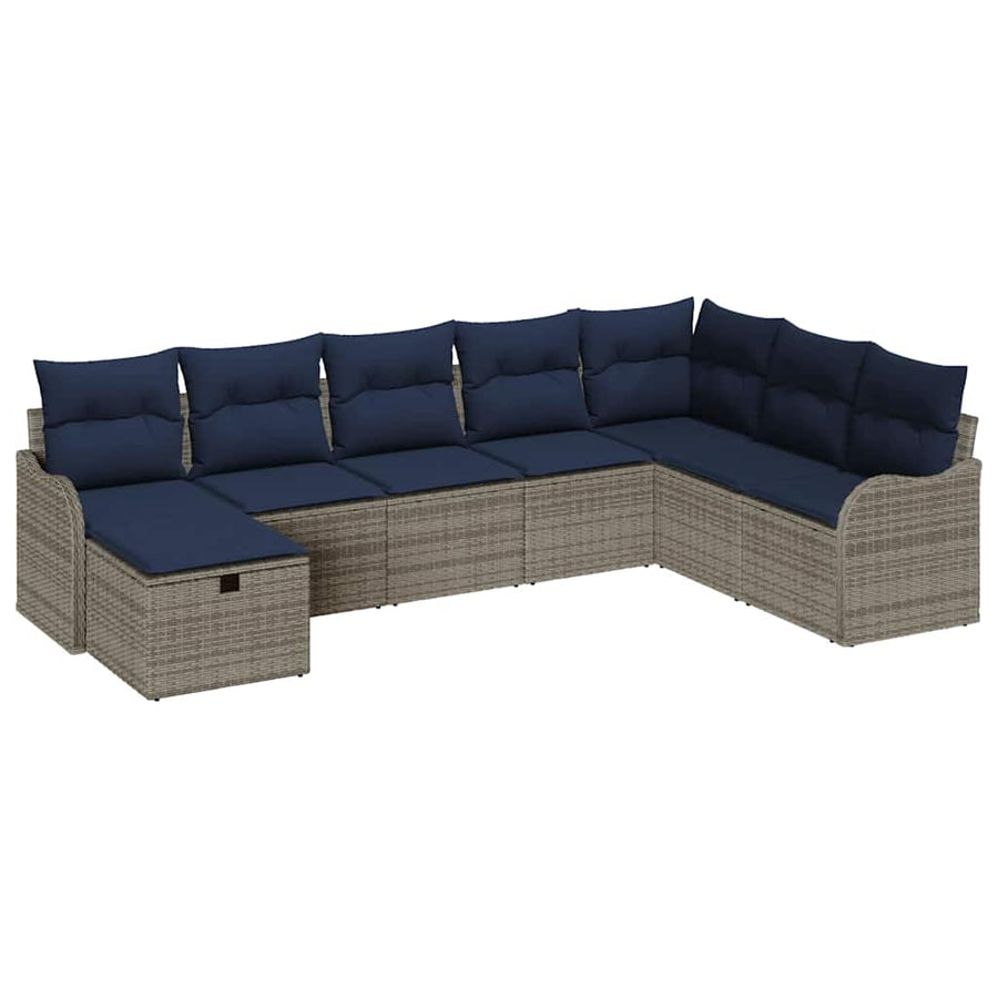 Bankstel met kussen met opslag Grijs en Marineblauw poly rattan