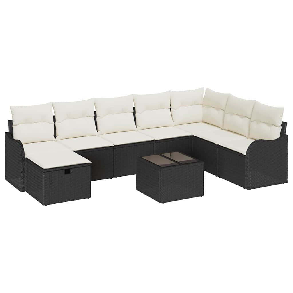 Bankstel met kussen met opslag 9 pcs Zwart en Crème poly rattan