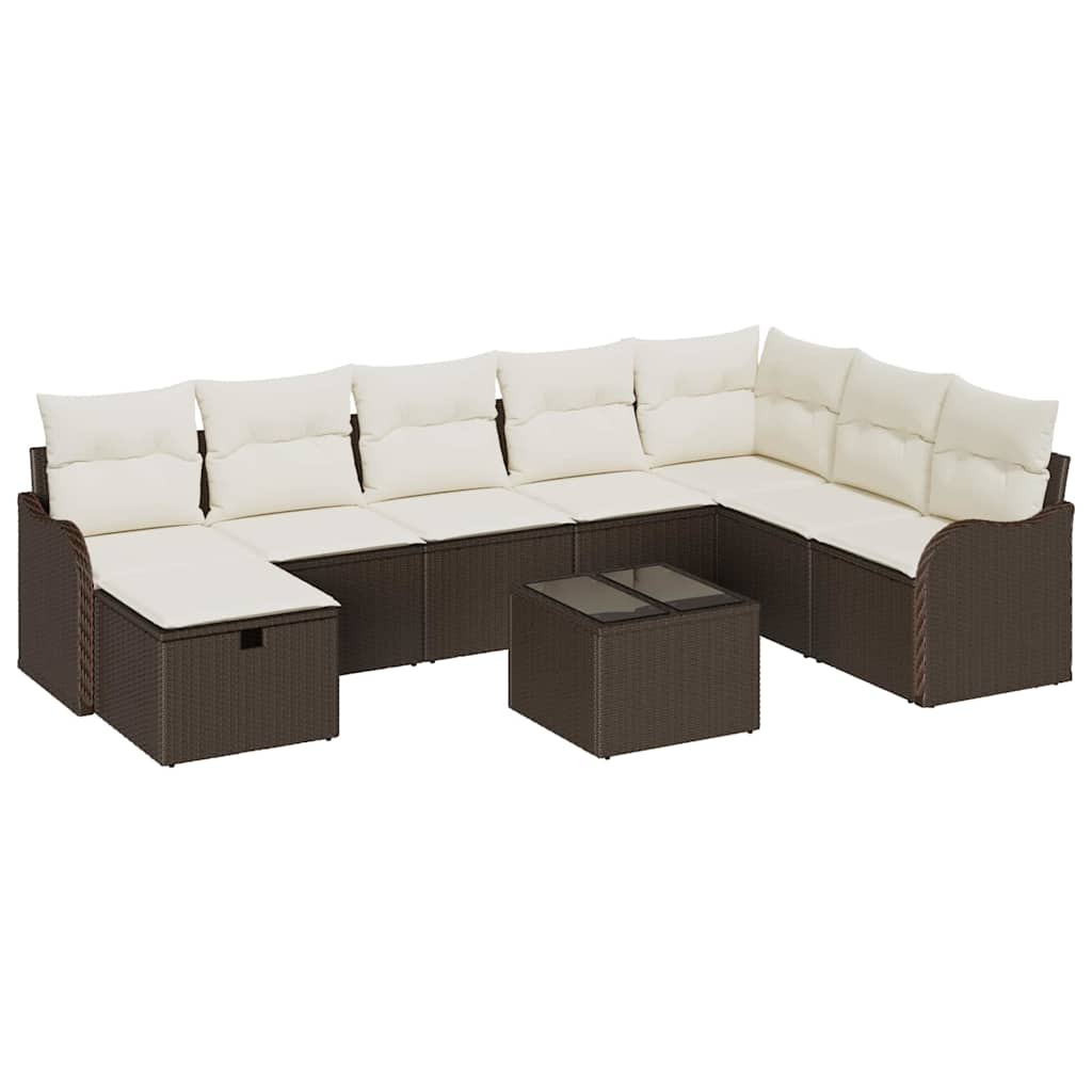 Bankstel met kussen met opslag 9 pcs Bruin en Crème poly rattan