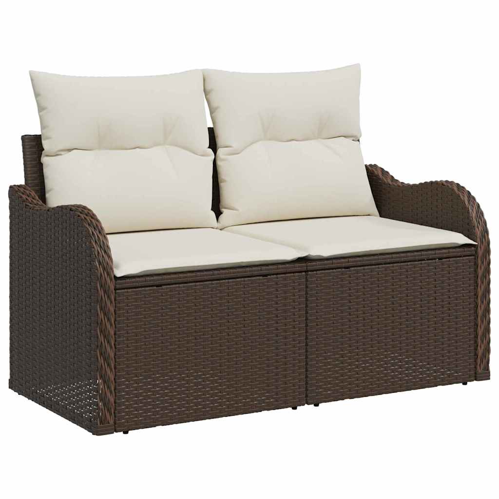 Bankstel met kussen met opslag 9 pcs Bruin en Crème poly rattan