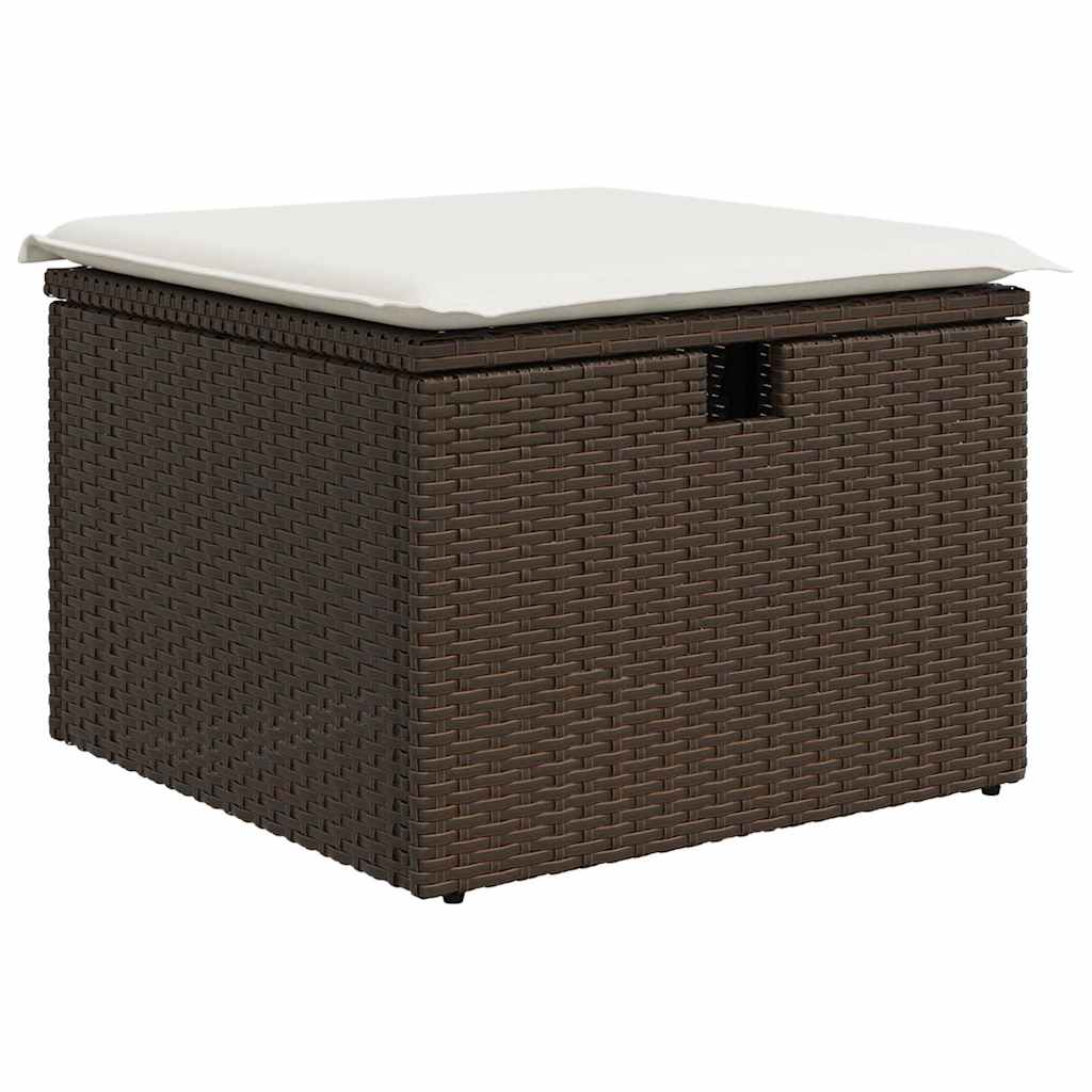 Bankstel met kussen met opslag 9 pcs Bruin en Crème poly rattan