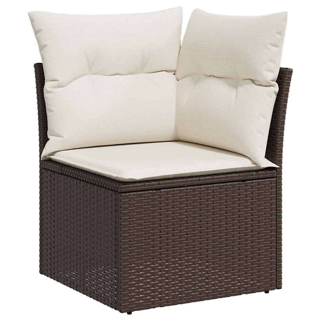 Bankstel met kussen met opslag 9 pcs Bruin en Crème poly rattan