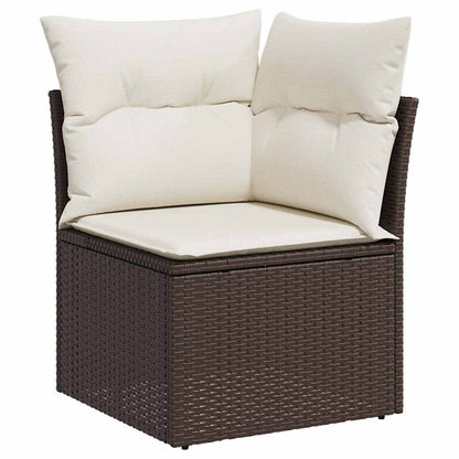 Bankstel met kussen met opslag 9 pcs Bruin en Crème poly rattan