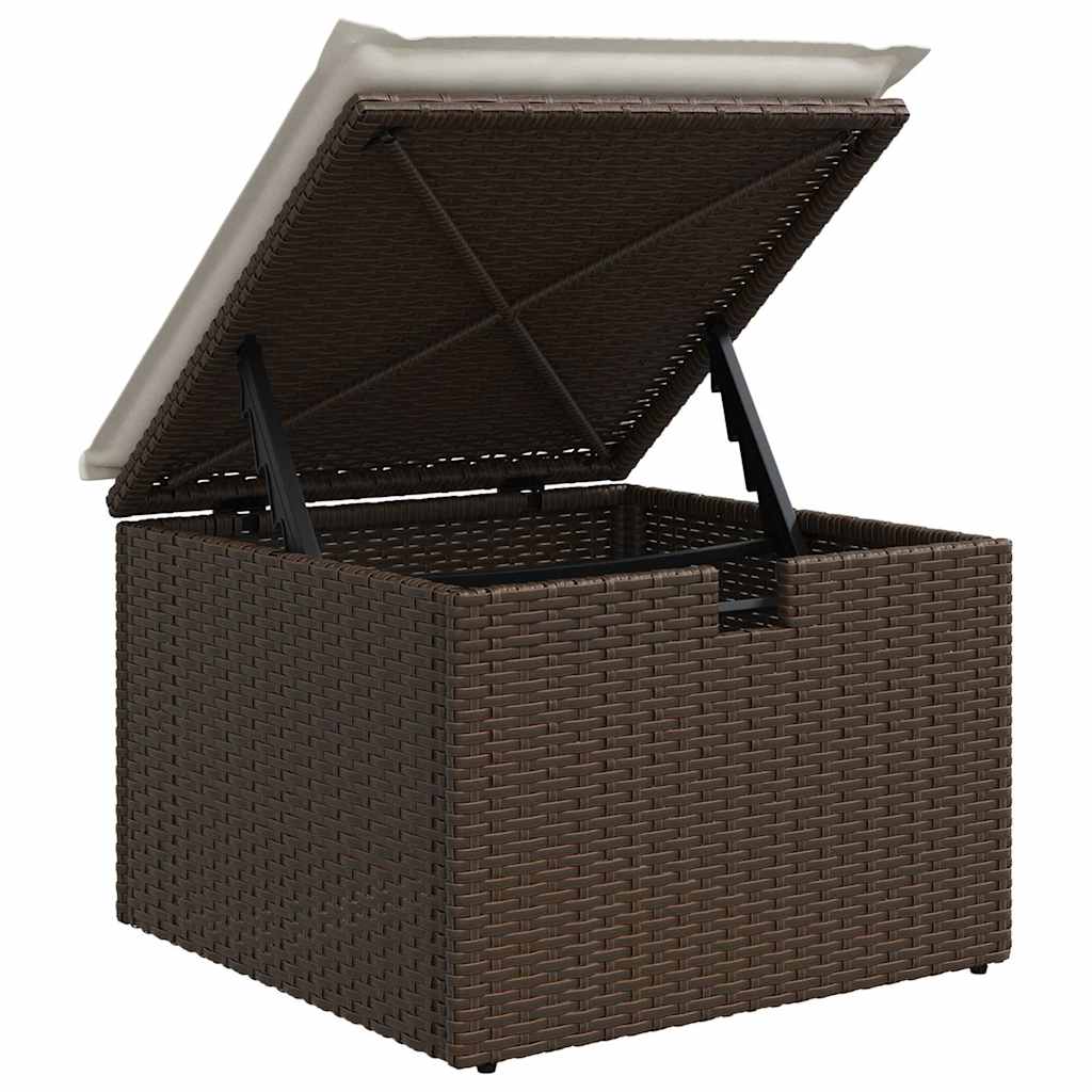 Bankstel met kussen met opslag 9 pcs Bruin en Crème poly rattan