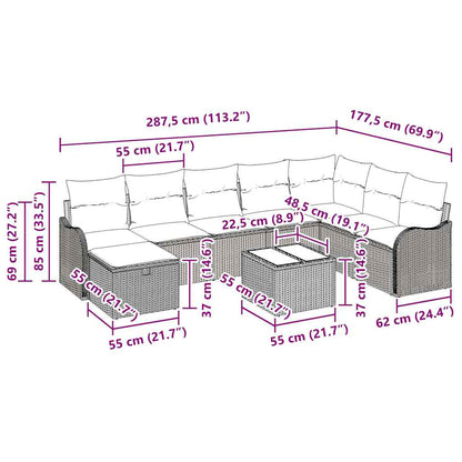 Bankstel met kussen met opslag 9 pcs Bruin en Crème poly rattan