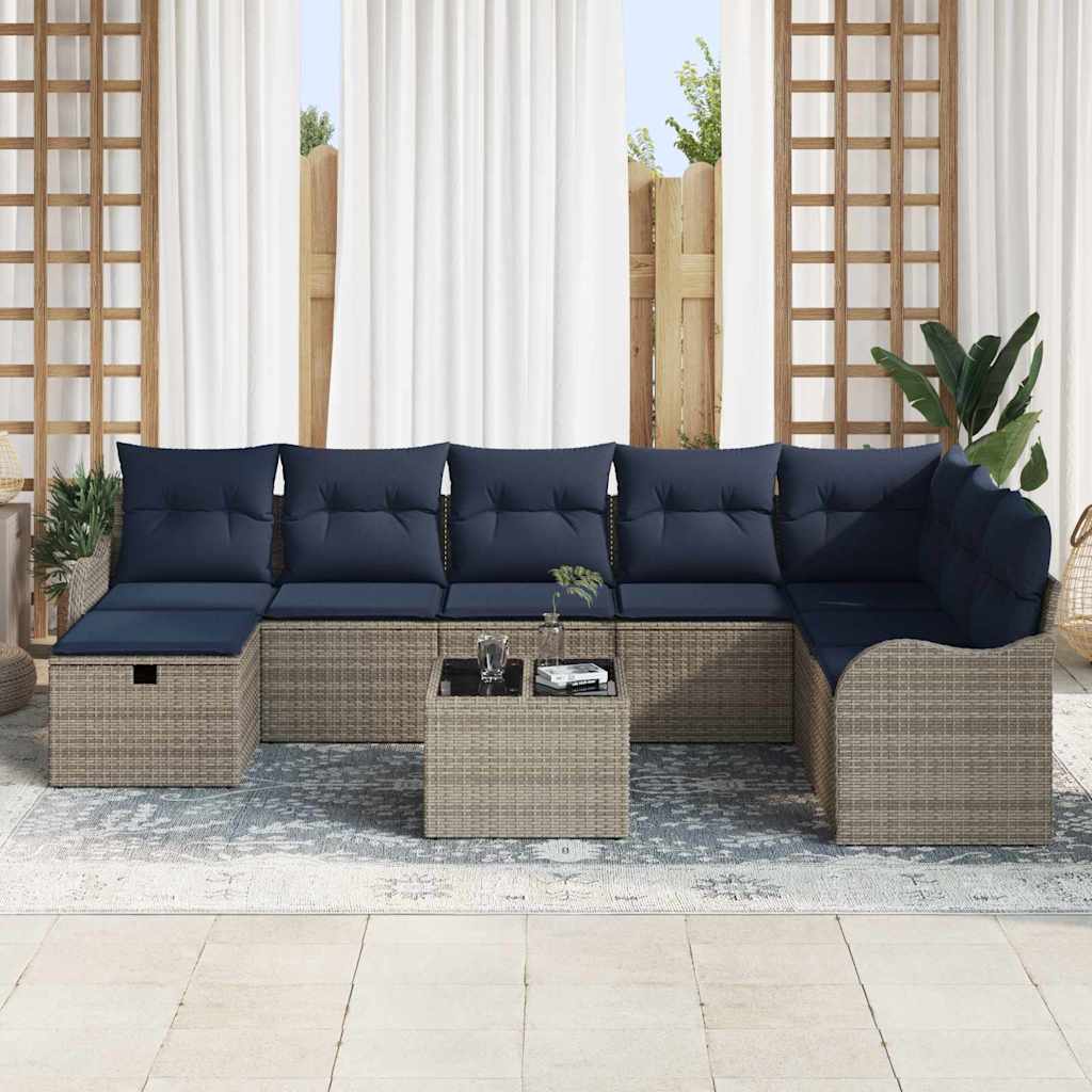 Bankstel 9 st 8-Aantal zitplaatsen Grijs en Marineblauw