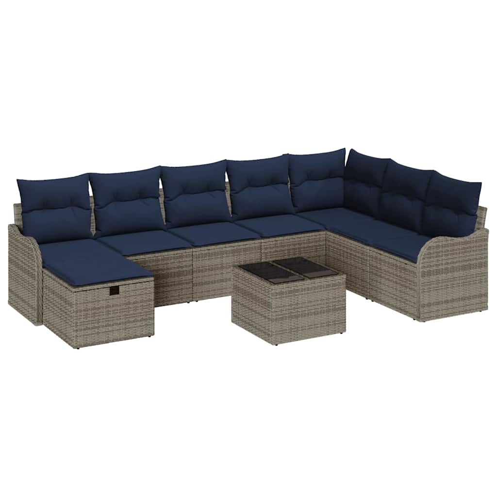 Bankstel 9 st 8-Aantal zitplaatsen Grijs en Marineblauw